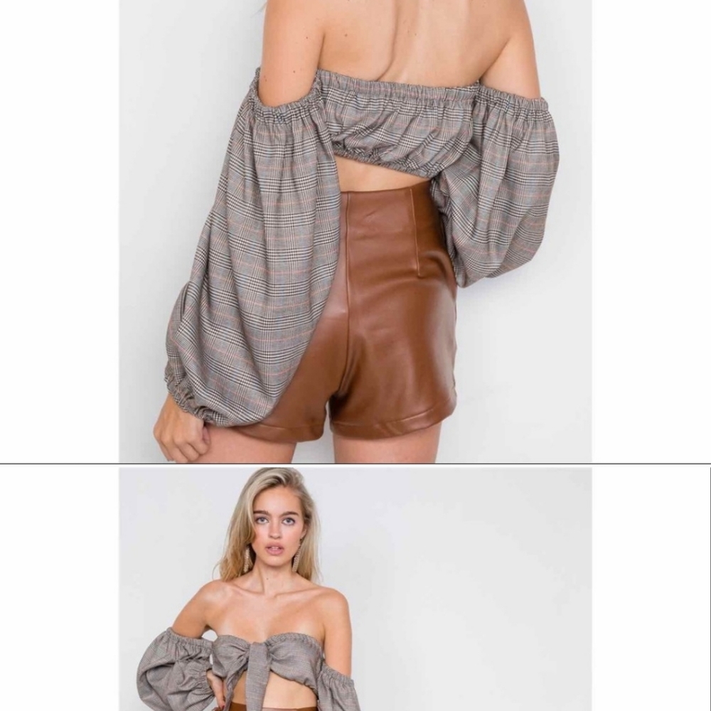 Hot & Delicious Crop Top Plaid Houndstooth - Picture 4 of 8